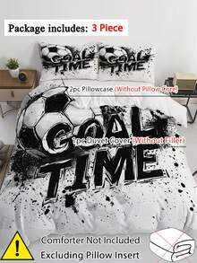 Bộ ga trải giường 3 món chủ đề bóng đá, bộ vỏ chăn chủ đề thể thao bóng đá, phù hợp cho bé trai, bé gái, thanh thiếu niên, trang trí phòng ngủ (1 vỏ chăn + 2 vỏ gối, không bao gồm chăn bông) - Nhiều màu - Xem 4