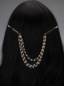 1 Piece Layered Pearls Chains Tassels Hair Clip Headpiece Belly Dance Hairpin Accessories Bride Wedding Bridal Head Chain Hair Jewelry Festival Evening Party Decorative Hair Ornaments - Pearl Chain Hair Clip - View 2
