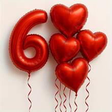 7pcs/Set 40-Inch Red Foil Number Balloons, Optional 18-Inch Heart Shaped Balloons - Perfect For Valentine's Day/Birthday/Wedding Decor, Room Backdrop And Anniversary Party Decoration. - Multicolor - View 4