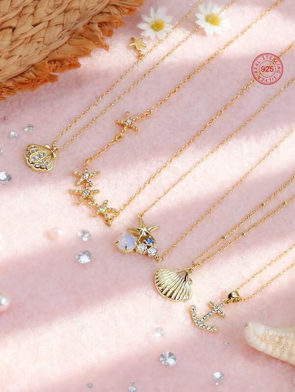 Artepollo 1pc 925 Sterling Silver Hypoallergenic Ocean Element Pendant Necklace, Gift Box Packaging, Ideal Gift For Kids, Friends, Holidays