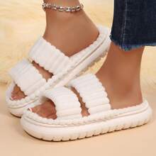 Slippers For Women Double Straps Plush Shoes Fall Winter Slippers Cotton Fuzzy Slippers Bedroom Slippers Open Toe Memory Foam Indoor House - trắng - Xem 8