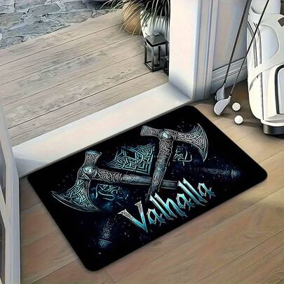 Valhalla Double Battle Axe Floor Mat, Non-Slip Bottom, Machine Washable, Comfortable And Durable, Suitable For Living Room, Entrance, Kitchen, Dining Room, Bathroom, Bedroom, Study, Computer Room, Indoor And Outdoor Doors