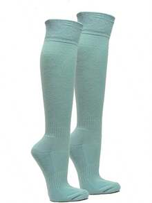 Couver - Calcetines deportivos unisex de alta calidad para la rodilla, acolchados, atléticos, béisbol, sóftbol, hockey - Azul claro - Ver 4