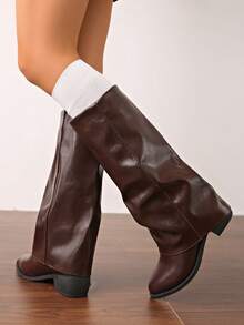 Sepatu Bot Setinggi Lutut Gaya Eropa Seksi untuk Wanita, Koleksi Terbaru Musim Gugur/Dingin 2025, Sepatu Bot Berkuda Hak Tinggi dengan Gesper Rivet dan Desain Ramping - Coklat - View 3