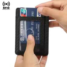 Cartera con bloqueo RFID para hombres, portadores de tarjetas de crédito, cuero, fibra de carbono, carteras minimalistas, estuche delgado para tarjetas inteligentes - Rojo - Ver 3