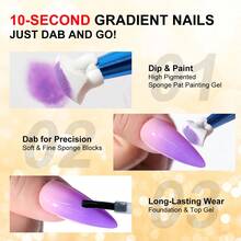 LIMEGIRL Gel para uñas sin necesidad de limado, 9 colores de esmalte en gel con 50 esponjas para uñas y separador de dedos metálico para manicura frances con degradado, de inmersión para remover, con luz UV, paleta de diseños para uñas DIY. - Multicolor - Ver 6