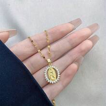 New Light Luxury Simple Virgin Mary Necklace Men's And Women's Fashion Gold Set Zirconium Lace Hollow Pendant Does Not Lose Color - Gold - View 2