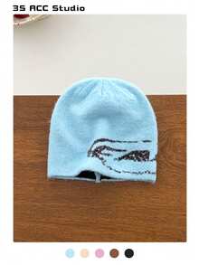 1pc Solid Color Knitted Blend Slouchy Beanie Hat, Warm Knitted Cap For Women, Autumn/Winter, Versatile Unisex Design - Multicolor - View 12