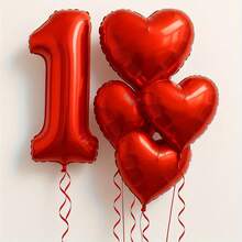 7pcs/Set 40-Inch Red Foil Number Balloons, Optional 18-Inch Heart Shaped Balloons - Perfect For Valentine's Day/Birthday/Wedding Decor, Room Backdrop And Anniversary Party Decoration. - Multicolor - View 11