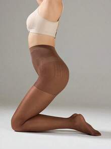 1pc Plus Size Women 20D Minimalist Solid Coffee Brown Tights For Pantyhose - Quả mơ - Xem 4