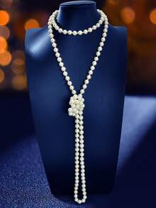 1件优雅珍珠串珠项链，适合派对、晚宴、婚礼等场合，女士珠宝 - 白色 - 查看 2