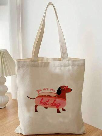 Bolso de hombro con estampado de perro salchicha y perro caliente, bolso de lona de moda, bolso de mano, bolsa de compras para mujeres, bolso de tela informal para estudiantes, trabajadores de oficina, compras, senderismo, regalo