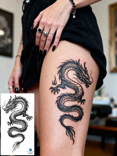 STARTTOOS Adesivo per tatuaggio floreale grande per braccio - Disegno classico cinese a forma di drago, tatuaggio temporaneo finto, adatto per fai-da-te, convention di anime, carnevale, festival musicali, regali di San Valentino e feste, tatuaggio realistico e impermeabile adatto per coscia, petto, addome, schiena, spalla, collo, clavicola