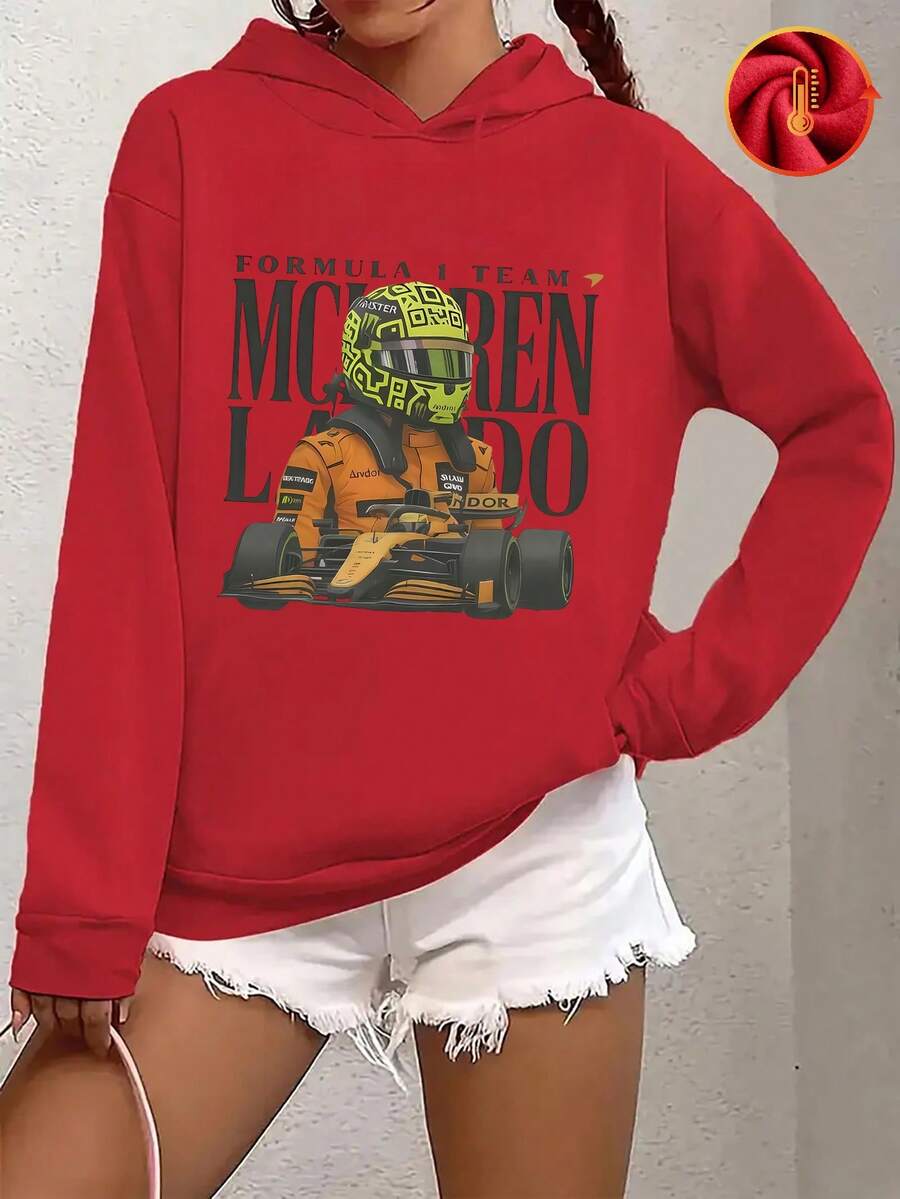 Herbst/Winter Damen-Hoodie mit neuem Print – Rennfahrer-Design. Lässiges Oberteil in bequemer Passform. Vielseitiger Streetwear- und College-Stil. Atmungsaktive lange Ärmel für Frühling und Herbst. Sportliches Streetwear-Oberteil für Damen, weich, atmungsaktiv, warm. Ideal für Winter, Weihnachten und Silvester. - Rot - Übersicht 1