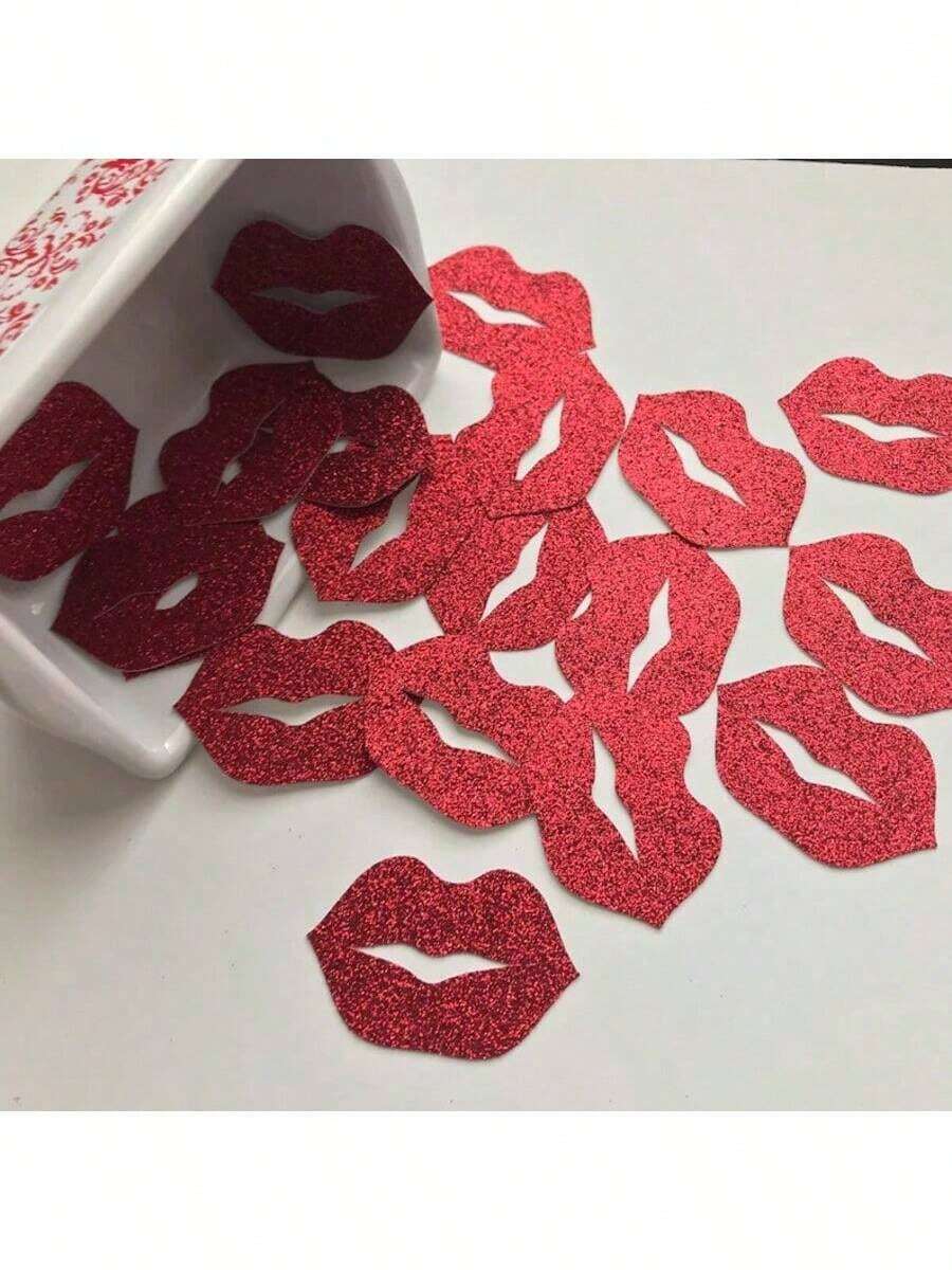 100pcs Assorted Shiny Lip-Shaped Confetti Decorations, Suitable For Birthday Party, Bachelorette Party, Wedding, Celebration, Birthday, Valentine's Day, Mother's Day - Multicolor - View 1