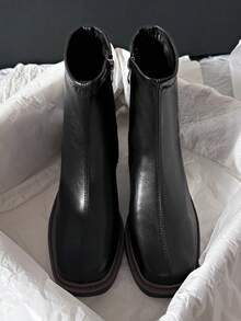 Retro Flat Chelsea Ankle Boots For Women, Low Heel, Versatile, Zipper Back, Spring/Autumn - Black - View 3