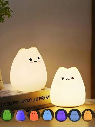 1 st LED-nattlampa för katt för barn, 3 st AAA-batteridrivna silikondjurs-nattlampor för barnrum, bärbar nattlampa, perfekta flerfärgade presenter för kvinnor, bebisar, barn, småbarn, tonårsflickor