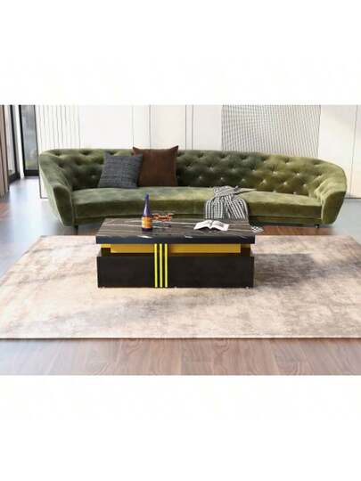Moderne Rectangular Coffee Tafel High Gloss Top, Wooden Drawers, Marbled Tabletop, Living Room, 100*50*40 Cm view 7
