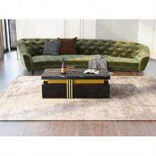 Modern Rectangular Coffee Table With High-Gloss Top, 2 Wooden Drawers, Marbled Tabletop, For Living Room, 100*50*40 Cm - Black - View 7