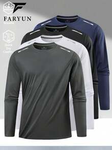 Men's Outdoor Sports Compression Shirt, Thin Long Sleeve Fitness Activewear, Quick Dry Breathable Moisture Wicking Base Layer Top - Dark Grey - View 4