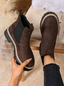 Bottines pour femmes, chaussures à enfiler, chaussures noires, bottes d'hiver, bottes noires, chaussures pour femmes, chaussures plates, nouvelles chaussures, bottines, chaussures pour femmes, talons - Taupe - Voir 9