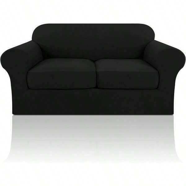 3 Pieces Microfiber Stretch Sofa Slipcover Spandex Soft Fitted Sofa Couch Cover Washable Furniture Protector With Elastic Bottom For Pets 2 Seater Black