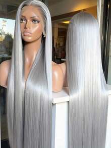 Silver Grey Straight Lace Front Wigs Human Hair For Women 250 Density Wig Human Hair Brazilian Virgin 13x4 HD Transparent Silky Straight Lace Front Wigs Human Hair Glueless Wigs Pre Plucked Bleached Knots - 灰色 - 查看 1