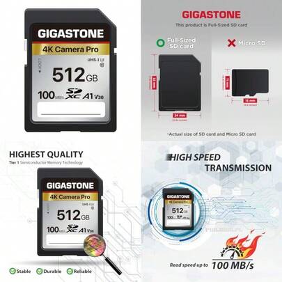 512GB SD Card V30 SDXC Memory Card High Speed 4K Ultra HD UHD Video Compatible With Canon Nikon  Pentax  Olympus  Digital Camera