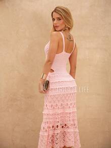 Women's Midi Dress, Knit With Lace, Party, Beach, Sophisticated, New Year's Eve, Christmas, Vacation, Beach, Wedding, Bridesmaid - 淺粉色 - 查看 6