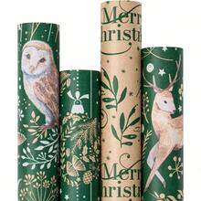2025.Christmas Kraft Wrapping Paper - Owl Reindeer Christmas Ball And Text Design - 4 Rolls - 30 Inches X 10 Feet Per Roll - Xmas Owl - View 2