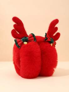 1 pieza Orejeras plegables con cuernos de reno navideños para mujer, cubiertas de oreja de forro polar cálidas, a prueba de viento y frío, orejeras navideñas