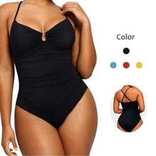 Women's Tummy Control One Piece Swimsuit – Ruched Push Up Swimwear With Cross Back Adjustable Straps, Slimming Vintage Monokini For Beach, Pool, Vacation - Yellow - View 4