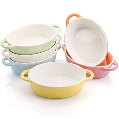 6 Colors Oval Porcelain Ramekins 10 Oz Oven  Creme Brulee Souffle Baking Ramekin Dishes Bowl With Double Handles