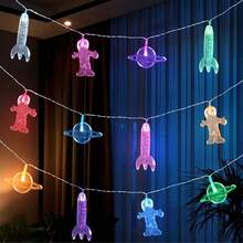 1pc 10-Led 1.5m Astronaut & Rocket Spaceship String Light For Children's Room Decoration, Fairy Tale, Birthday Party, Wedding, Four Seasons All-Match & Small Gift - Yellow - View 8