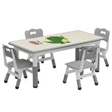 Conjunto de mesa y 4 sillas infantiles, altura ajustable para niños de 2 a 10 años, superficie con diseño de grafiti, patas antideslizantes, ideal para guarderías, aulas y el hogar, color gris. - Gris - Ver 2