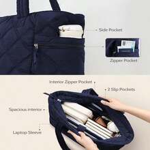 Prite Quilted Tote Bag For Women, Lightweight Puffer Tote With Zipper, Travel Work Nurse Gym Bag(Blue) - ColorC - View 6