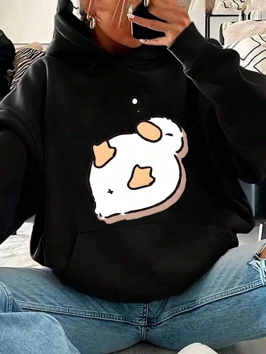 [Cozy Long Sleeve Hoodie] Print Womens Hoodie - Relaxed Casual Style With Pouch Pocket - Cozy Long Sleeve Sweatshirt For Everyday Chic - màu đen - Xem 1