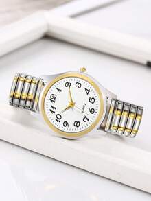 1 Pieza Reloj De Cuarzo Para Ancianos Con Esfera Cuadrada, Números Arábigos Y Correa Elástica. Adecuado Para Uso Diario/como Regalo Para Festivales - Blanco - Ver 8