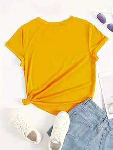 Camiseta de moda popular para mujer 2026, camiseta moderna para mujer 2026, camiseta estampada para damas, manga corta, cuello redondo, básica, cómoda, fresca, ligera, estampado mexicano, vi - Amarillo - Ver 2