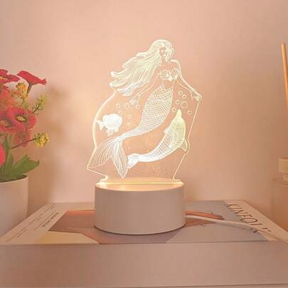 1 pièce Veilleuse créative en forme de sirène 3D, alimentée par USB, LED chaude, lampe de décoration de bureau, lumière d'ambiance pour la chambre, cadeau d'anniversaire/fête