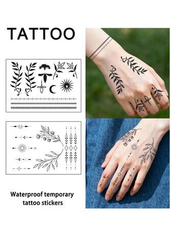 2 st. falska tatueringar tillfälliga tatueringar henna blommor enkel geometri y2k svettbeständig engångs för kvinnor och män ansikte, arm, midja, bröst, ben, buk, nacke, hand, finger, rygg för dansfest scenframträdande modernistisk kroppskonst