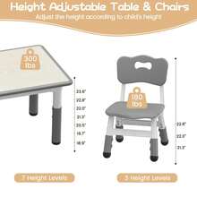 Conjunto de mesa y 4 sillas infantiles, altura ajustable para niños de 2 a 10 años, superficie con diseño de grafiti, patas antideslizantes, ideal para guarderías, aulas y el hogar, color gris. - Gris - Ver 3