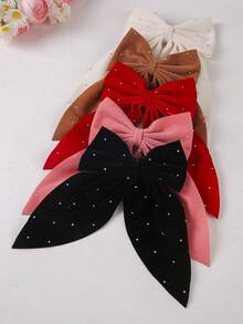 7pcs/Set Girls Velvet Rhinestone Bow Hairpins, Starry Crystal Hair Clips, Daily Use Hair Accessories - Multicolor - View 2