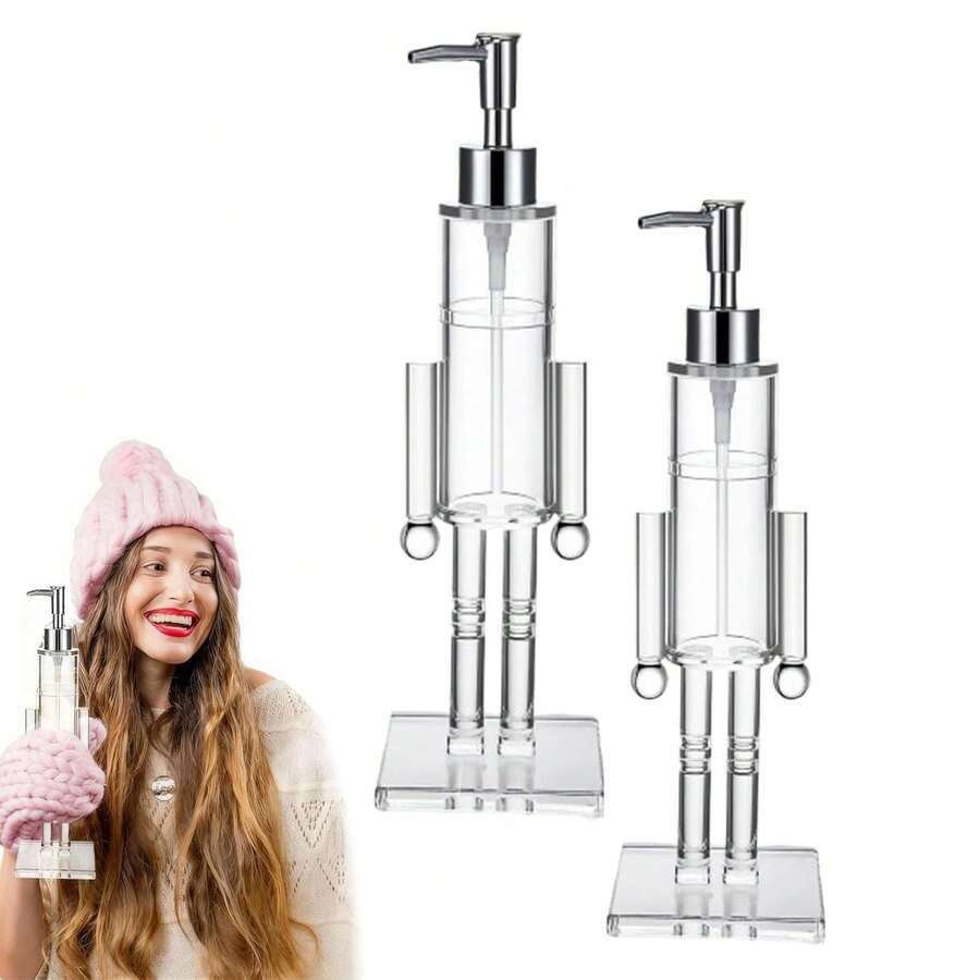 Nutcracker Shaped Hand Wash Bottle, Transparent Nutcracker Design Hand Wash Bottle, Christmas Themed Pump Hand Wash Bottle, Acrylic Material, Easy To Refill - Multicolor - View 1