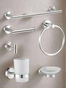 1 Set Black Bathroom Storage Hooks - Round Towel Ring - Bathroom Hanging Hooks - Toothbrush Holder - Stainless Steel Storage Hooks - Toilet Paper Holder - Soap Dish