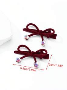 2pcs Women's Solid Color Autumn/Winter Alloy Metal Flocked Bow Crystal Pearl Alligator Hair Clips, Elegant Sweet Versatile For School, Party, Dance, Daily Wear, Hair Claws, Hair Slide, Hair Barrettes