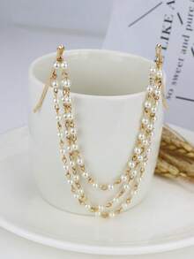 1 Piece Layered Pearls Chains Tassels Hair Clip Headpiece Belly Dance Hairpin Accessories Bride Wedding Bridal Head Chain Hair Jewelry Festival Evening Party Decorative Hair Ornaments - Pearl Chain Hair Clip - View 10