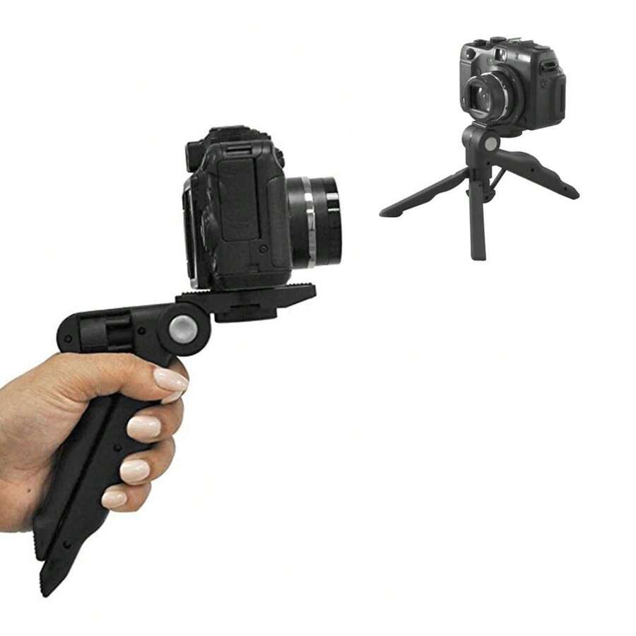 Ministativ, justerbart bords-/handstativ med dyna och mjukt pistolgrepp, lämplig för DSLR-kamera, videokamera, smartphone med mera - Svart - Visa 1