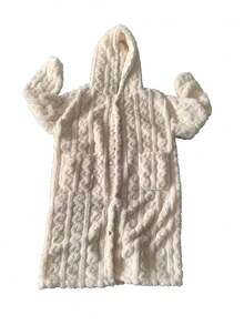 女士纯色提花休闲睡袍，保暖连帽宽松长袖法兰绒浴袍，适合秋冬季节，带口袋，可作睡衣穿着。 - 彩色 - 查看 11