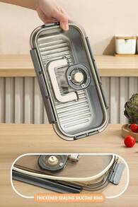 1 Stück 304 Edelstahl rechteckige Frischhalte-Box mit Griff - Große Kapazität luftdichte Aufbewahrung Lunchbox, wiederverwendbar, leicht zu reinigen, geeignet für Aufbewahrung in der Küche Zuhause, Büro Lunch, Outdoor Reisen, Mehrzweck Aufbewahrungsbehälter - Grau – 3400 ml - Übersicht 4